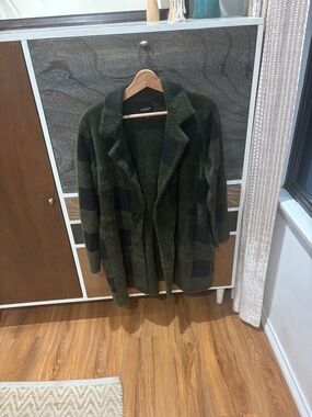 Olive & Black Plush Open Cardigan